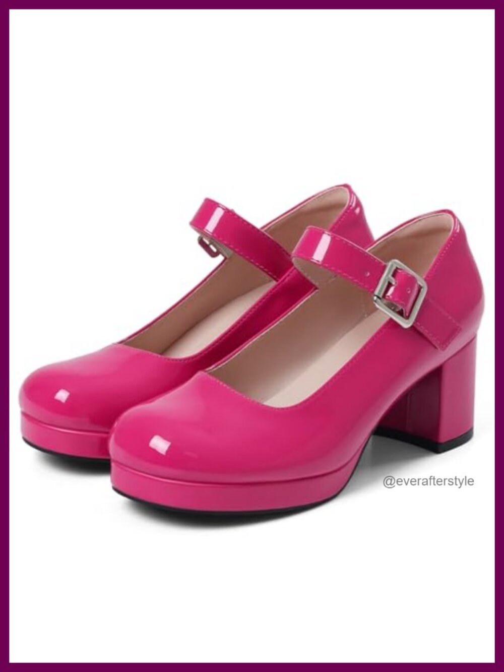 Mary Jane Pumps Ankle Buckle Strap Round Toe Chunky Heel Dress Shoes